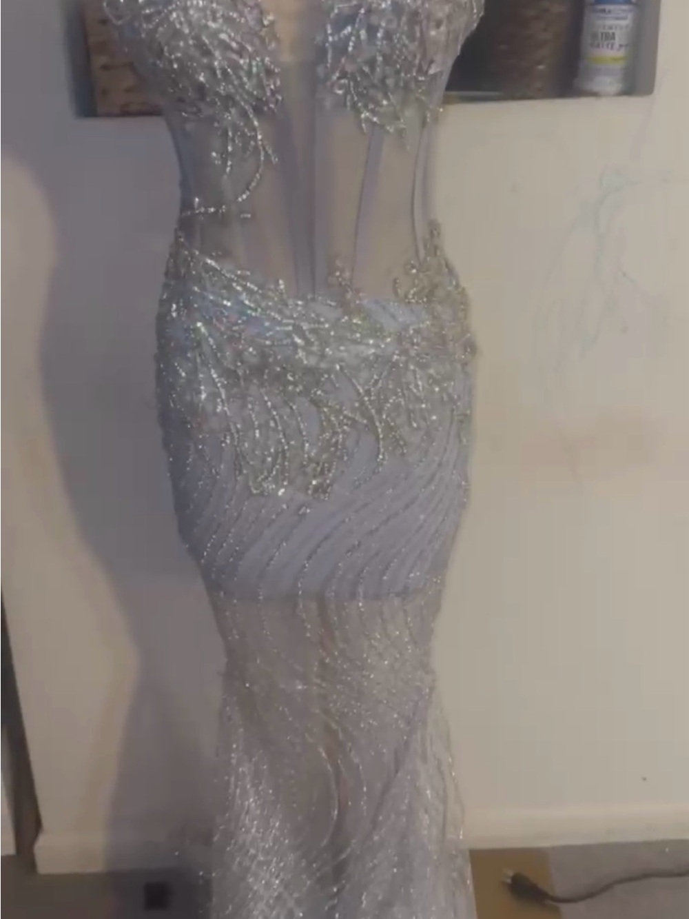 Silver Embellished Sheer Mermaid Prom Dress - Picture 4 of 4
